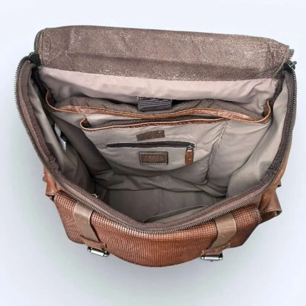 Velez Genuine Leather Archaeology Backpack Satchel Brown Multi-Pocket Laptop Bag